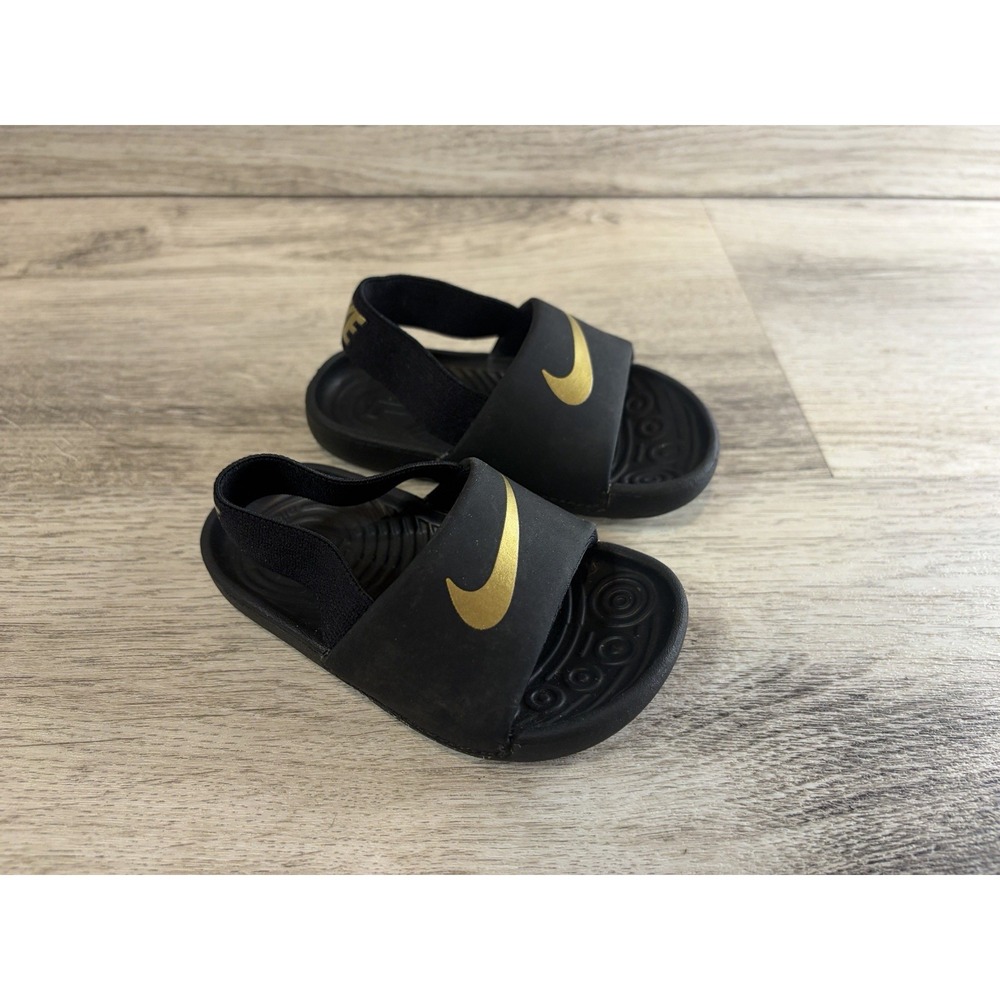 Nike Toddler Kawa Slides Sandals BV1094-003 Black Metallic Gold Size 5C